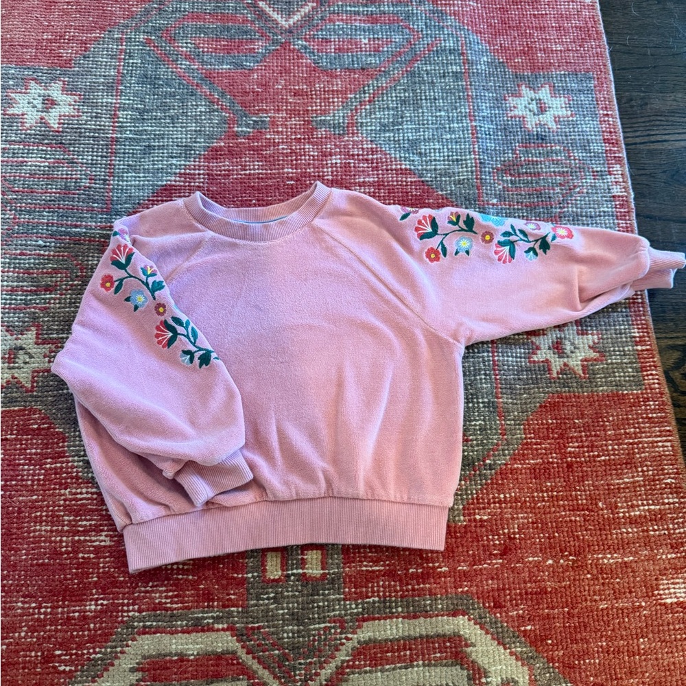 Mini Boden Pink Floral Embroidered Sweater
